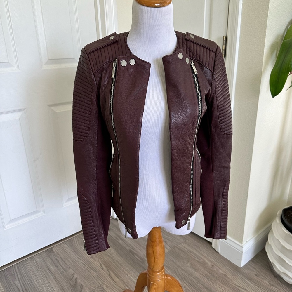 BCBG MAXAZRIA 100% Leather Burgandy Jacket S